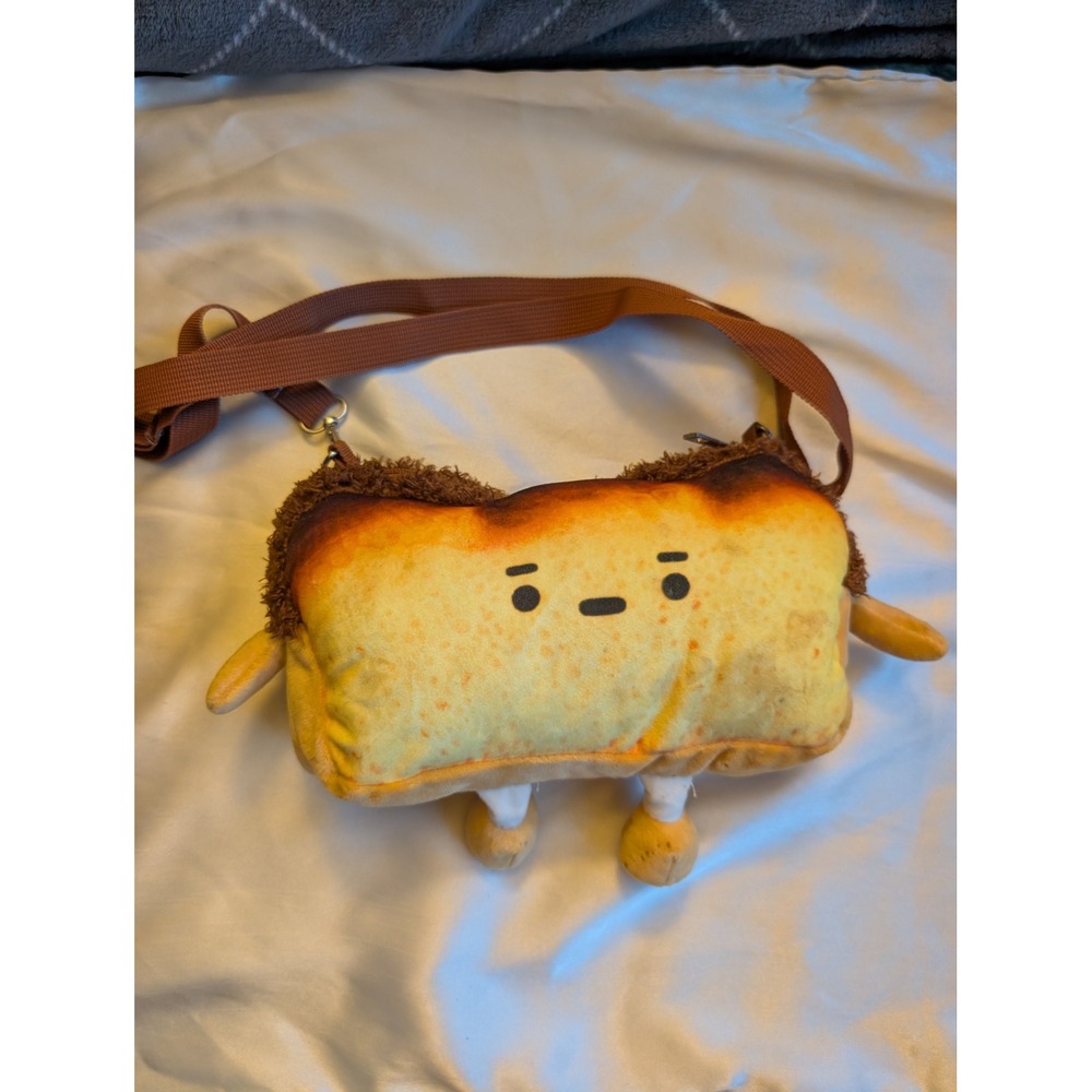 Plush Toast Character Crossbody Bag Brown Novelty Bread Slice Small Purse